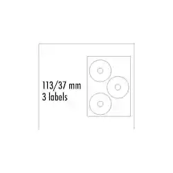 Logo etikety na CD 113/37mm, A4, matné, bílé, 3 etikety, 140g/m2, baleno po 25 ks, pro inkoustové a 